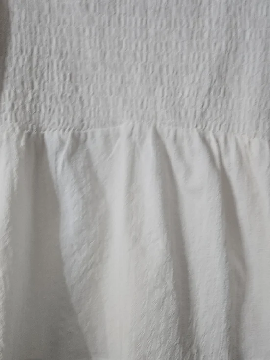 White Smocked Puff-Sleeve Peplum Top - Picture 6 of 6